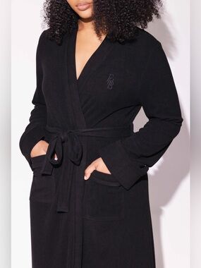 Fancy Homebody Soft Sleep Long Robe - Black